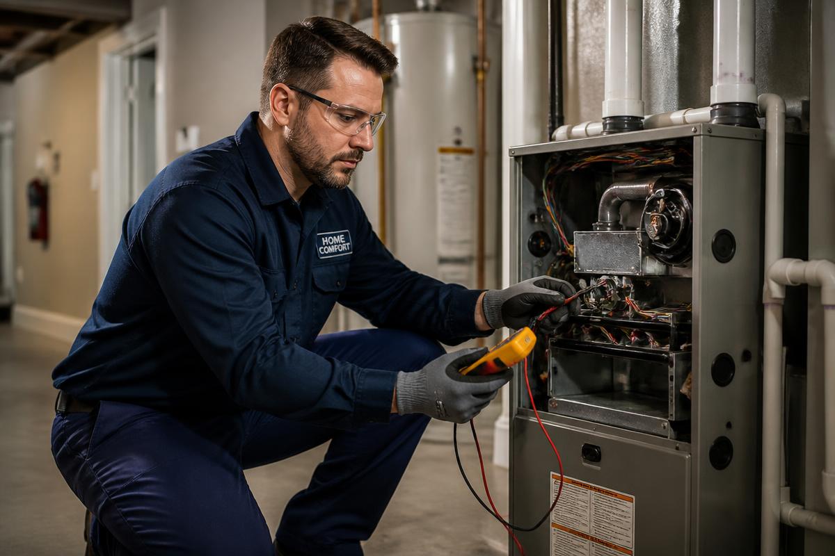 Technician testing a residential furnace