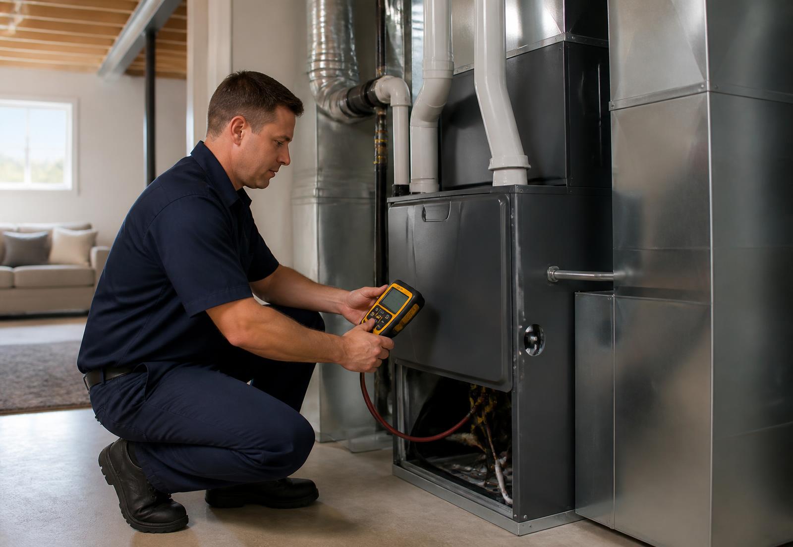 HVAC technician servicing a residential furnace