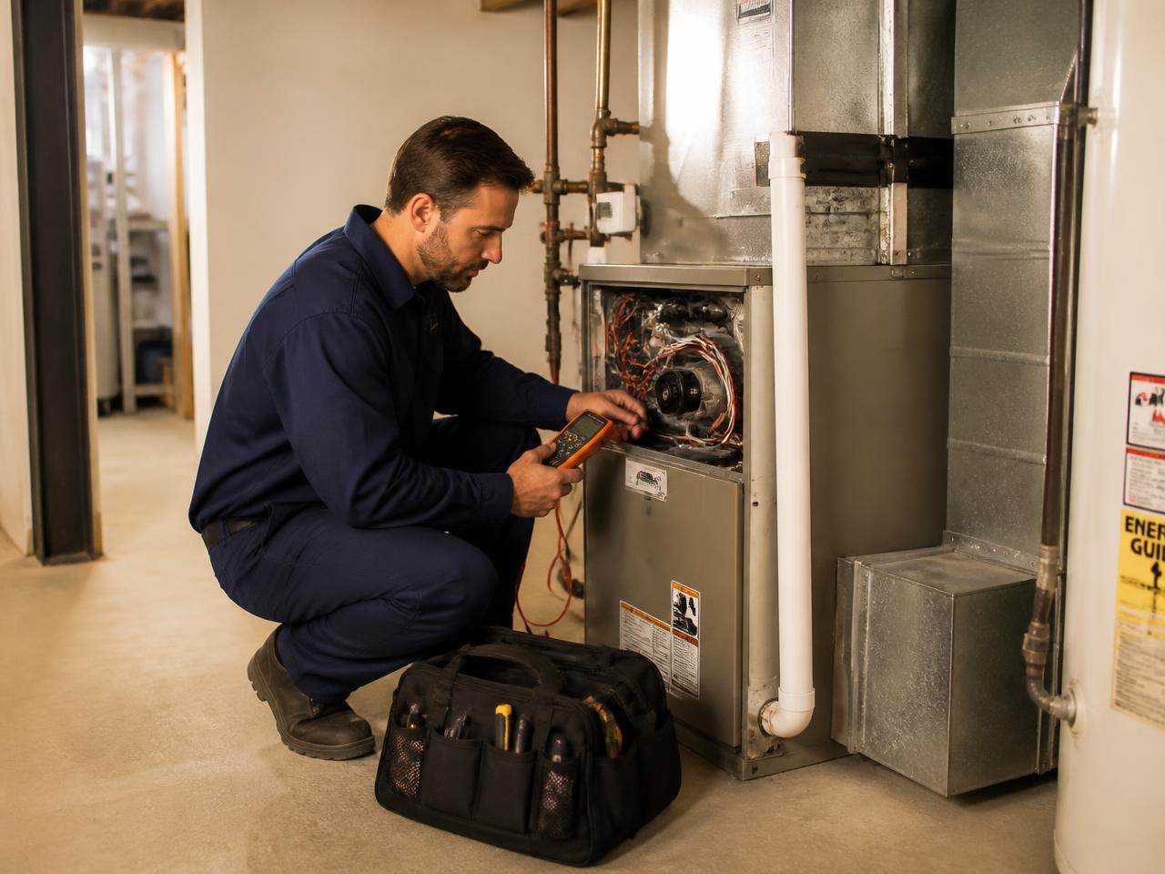 Technician greeting a homeowner before a furnace service visit